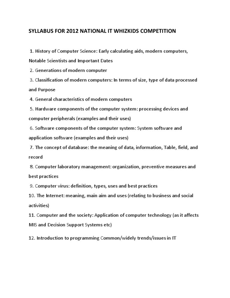 COMPUTER cOMPETITION sYLABUS | PDF