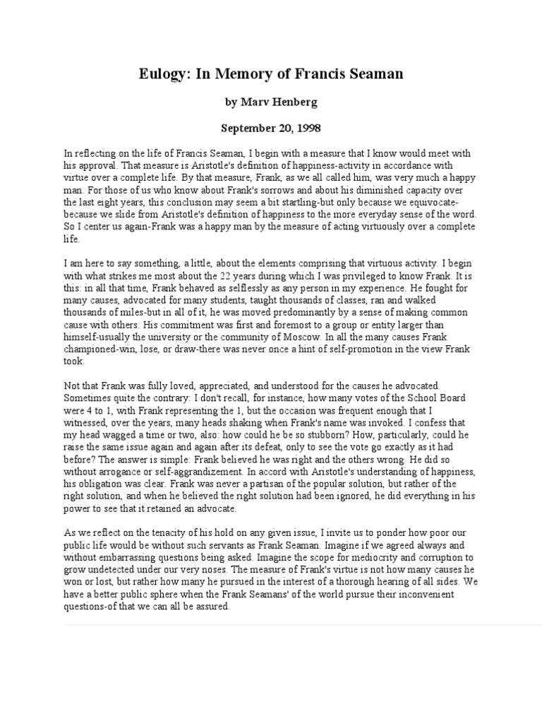 Eulogy Virtue Wisdom