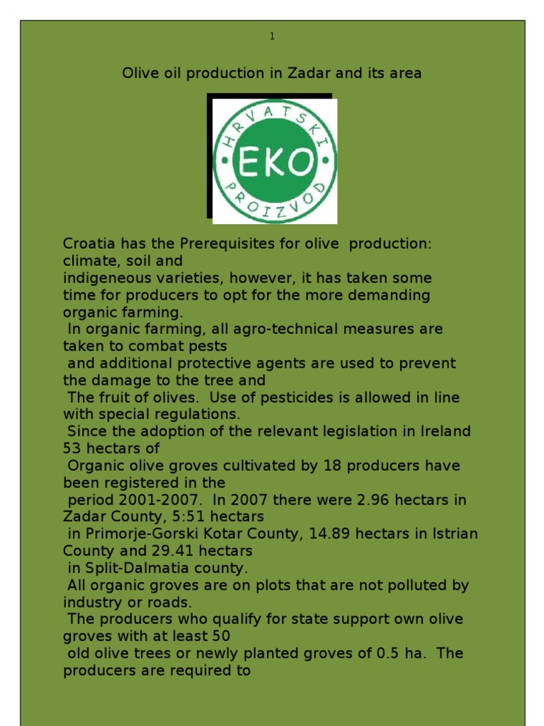 Organinc Olive Oil Production in Zadar and Its Area PDF Organic