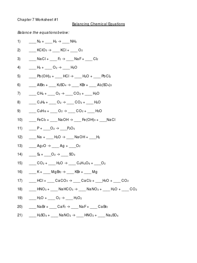 Worksheets Balancing Equations Worksheets balancing chemical equations worksheet 1 answers worksheets for pictures chemistry worksheet