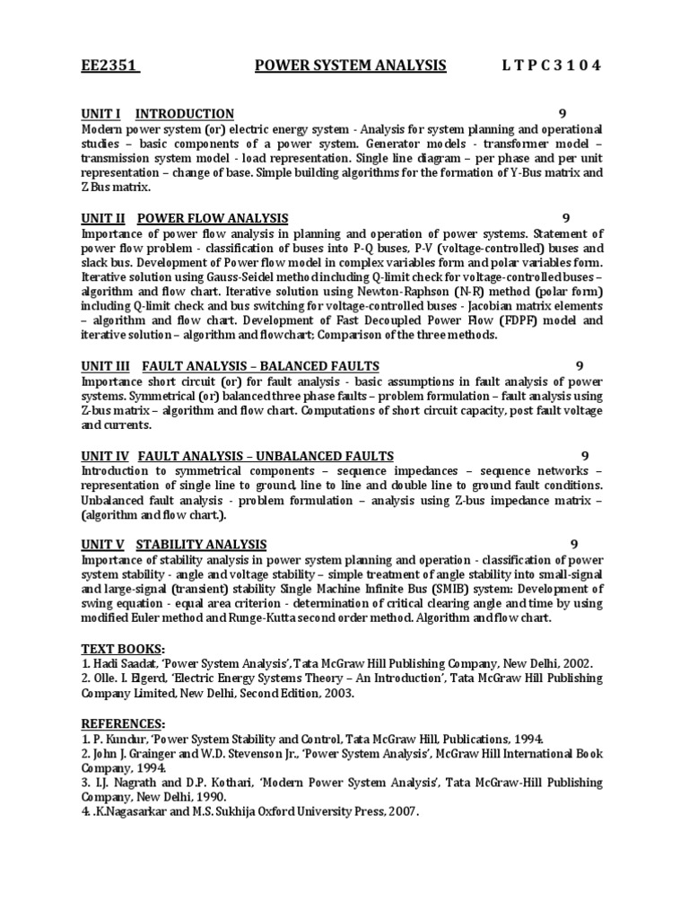 Power System Analysis Syllabus | PDF | Electrical Breakdown ...