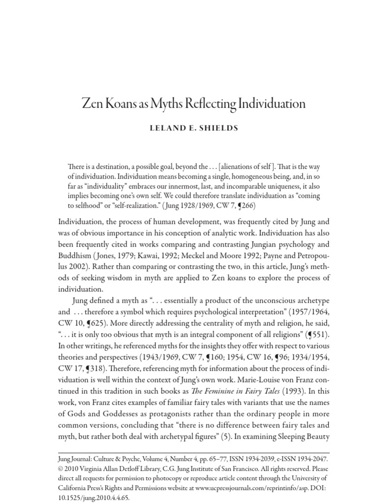 Zen Koans As Myths Reflecting Individuation Leland E. Shields PDF