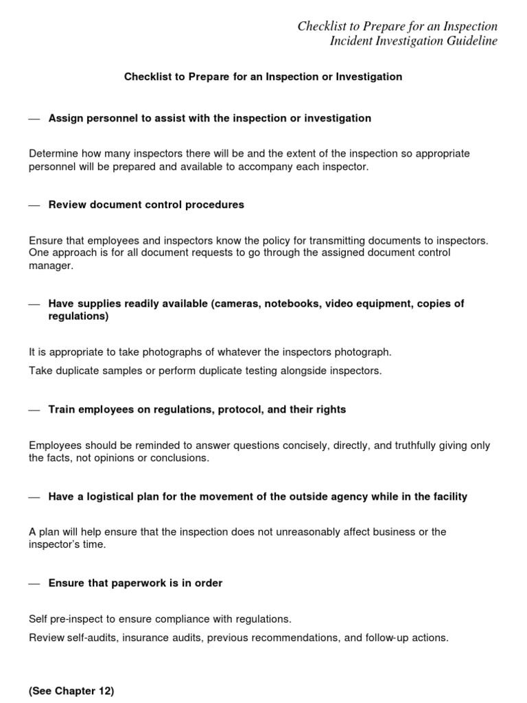 Checklist To Prepare For An Inspection Incident Investigation Guideline ...