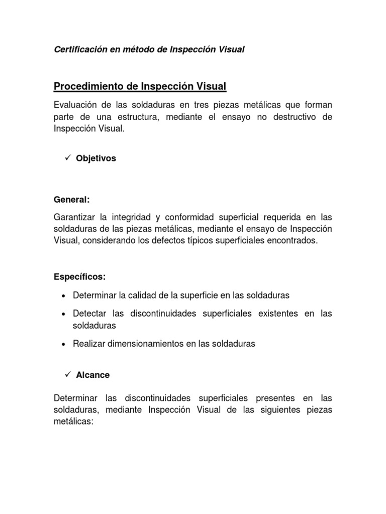 Procedimiento de Inspeccion Visual | PDF | Soldadura | Construcción