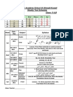 Month:January: Pakistan Academy School Al Ahmadi-Kuwait Weekly Test Schedule Class: 5 A, B