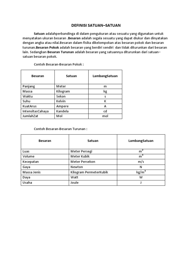 Definisi dan Jenis-Jenis Satuan | PDF