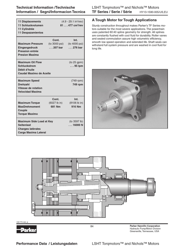 Parker TF Series Low Speed High Torque Hydraulic Motors Horsepower Mechanical Engineering