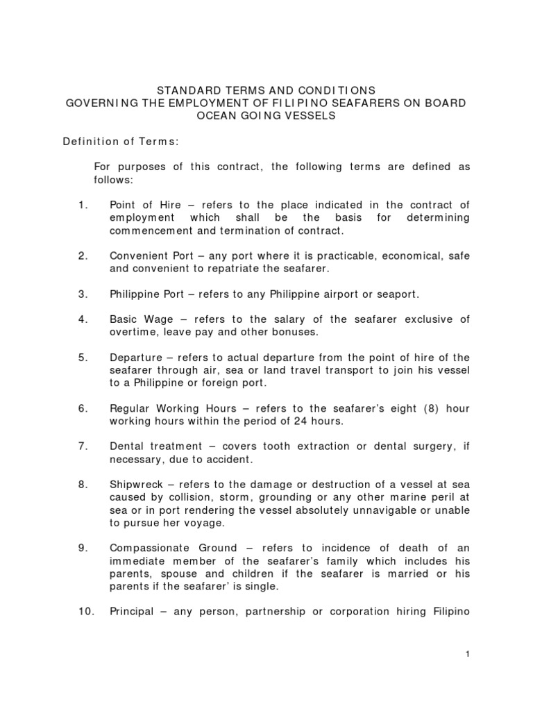 POEA Contract For Seafarers PDF Overtime Employment