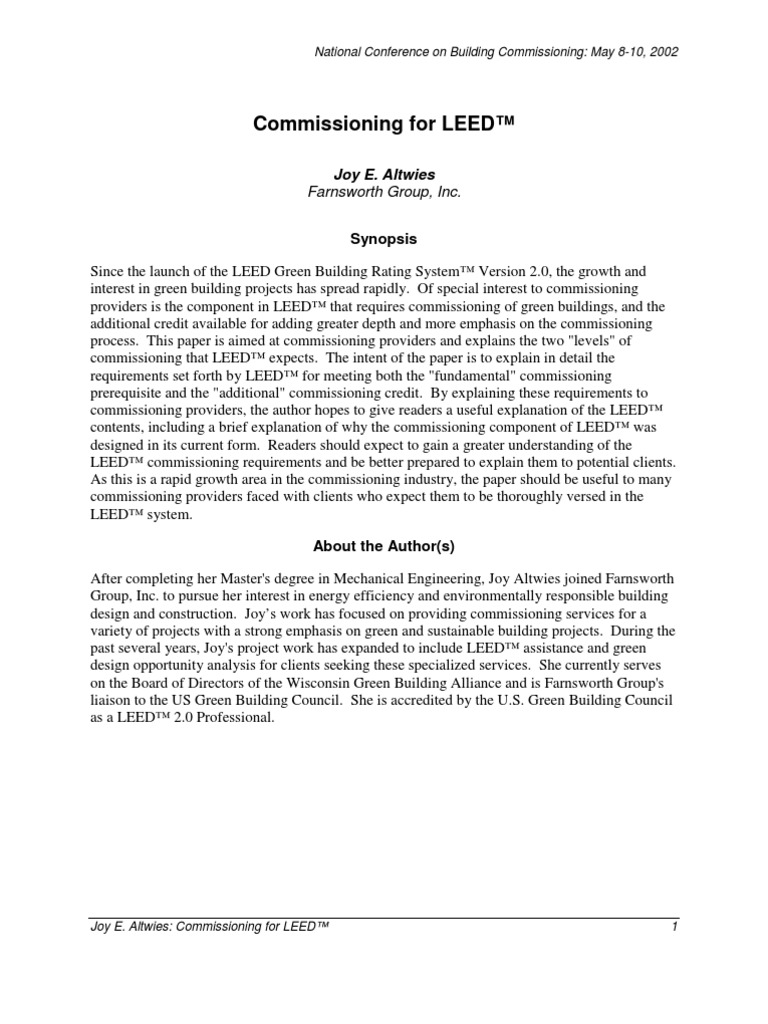 Commissioning For LEED™ | PDF | Leadership In Energy And Environmental ...