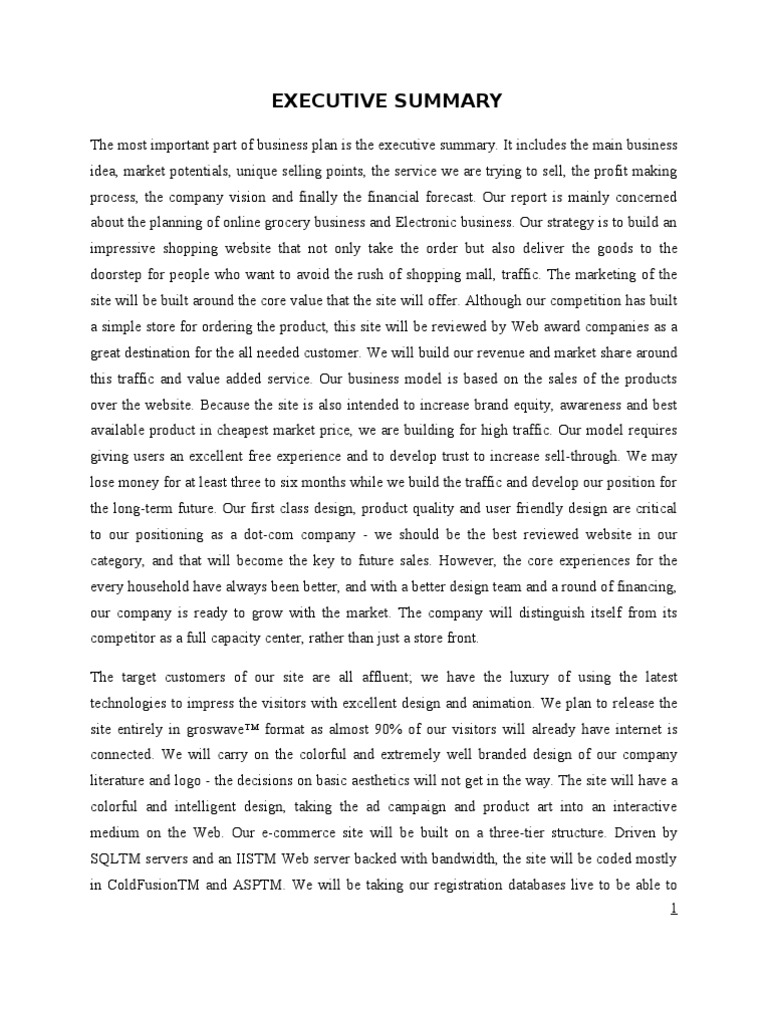 Business Plan PDF Online Shopping Business Economics