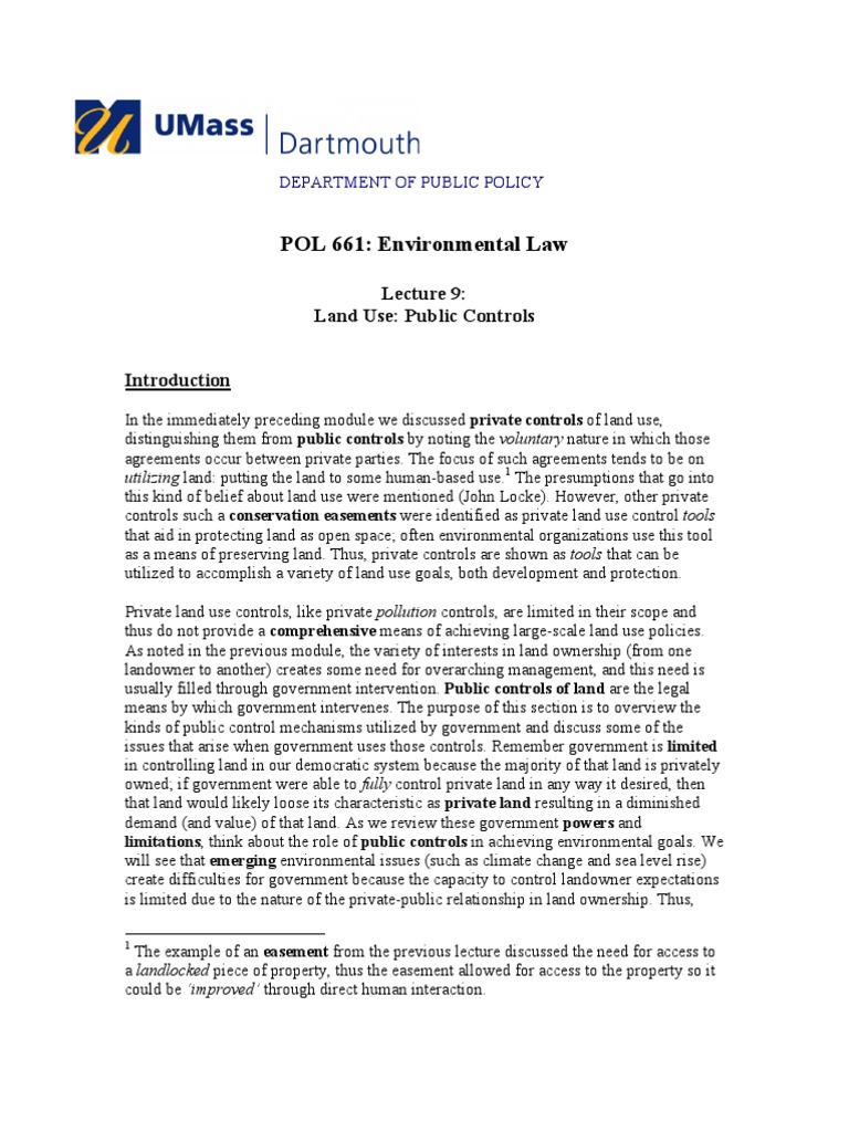 POL 661 Environmental Law Land Use Public Controls PDF Eminent