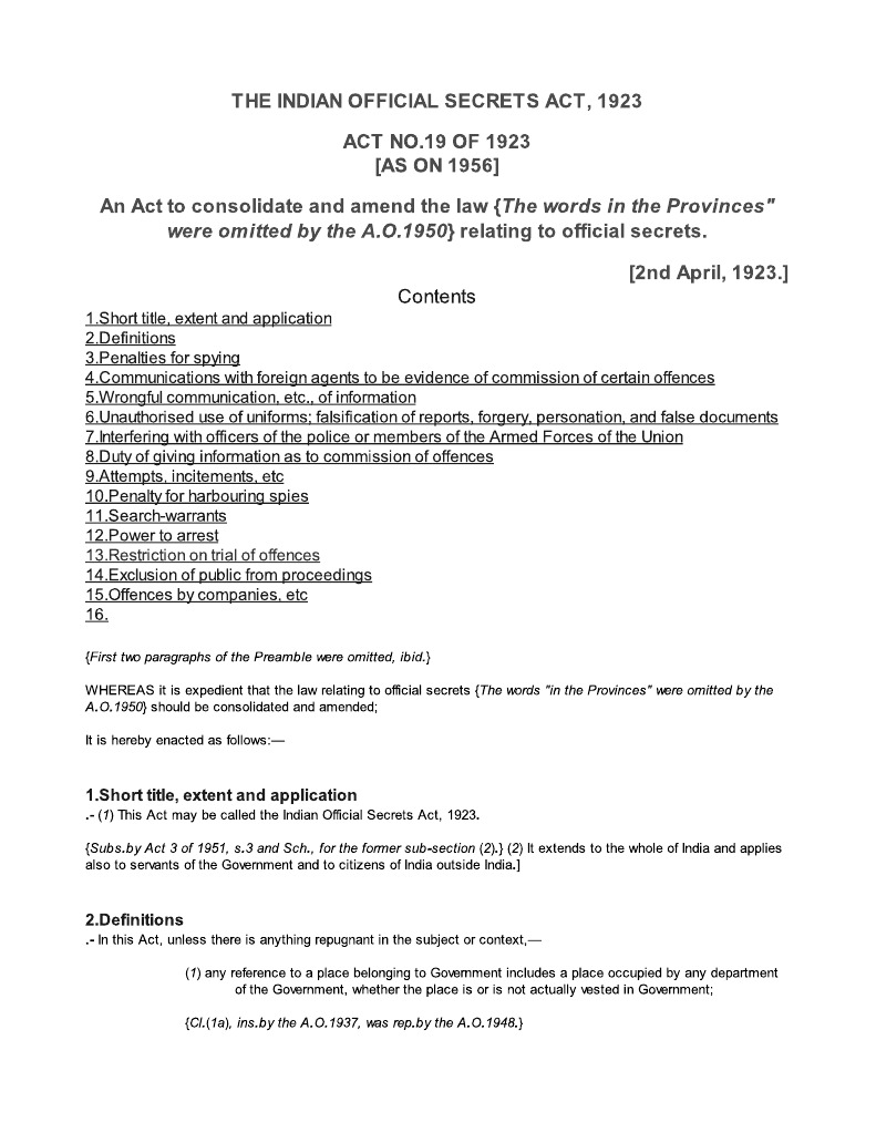 Indian Official Secrets Act, 1923 PDF