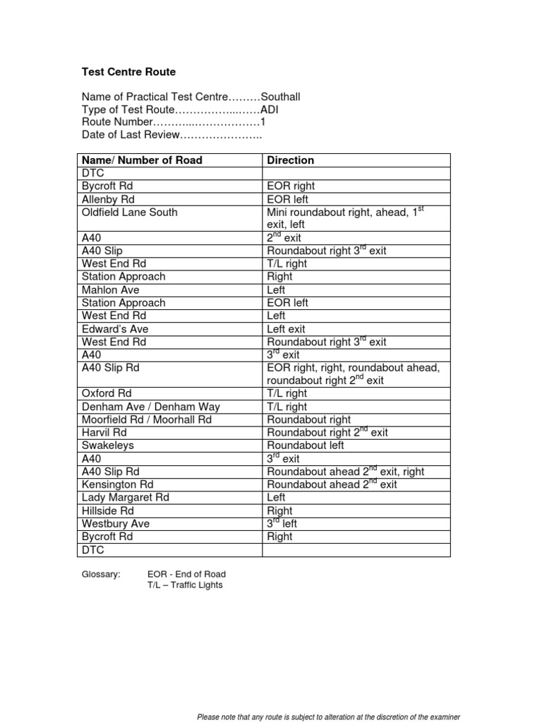 Yeading Driving Test Routes Overview | PDF