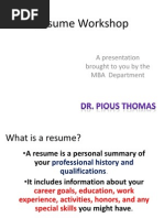 Resume Workshop: A Presentation Brought To You by The MBA Department