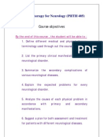 Physical Therapy For Neurology (PHTH 405) : Course Objectives