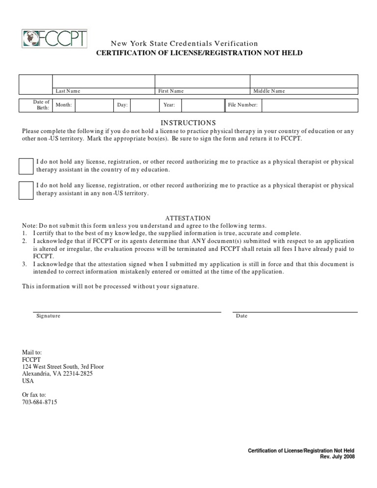 New York State Credentials Verification: Certification of License ...