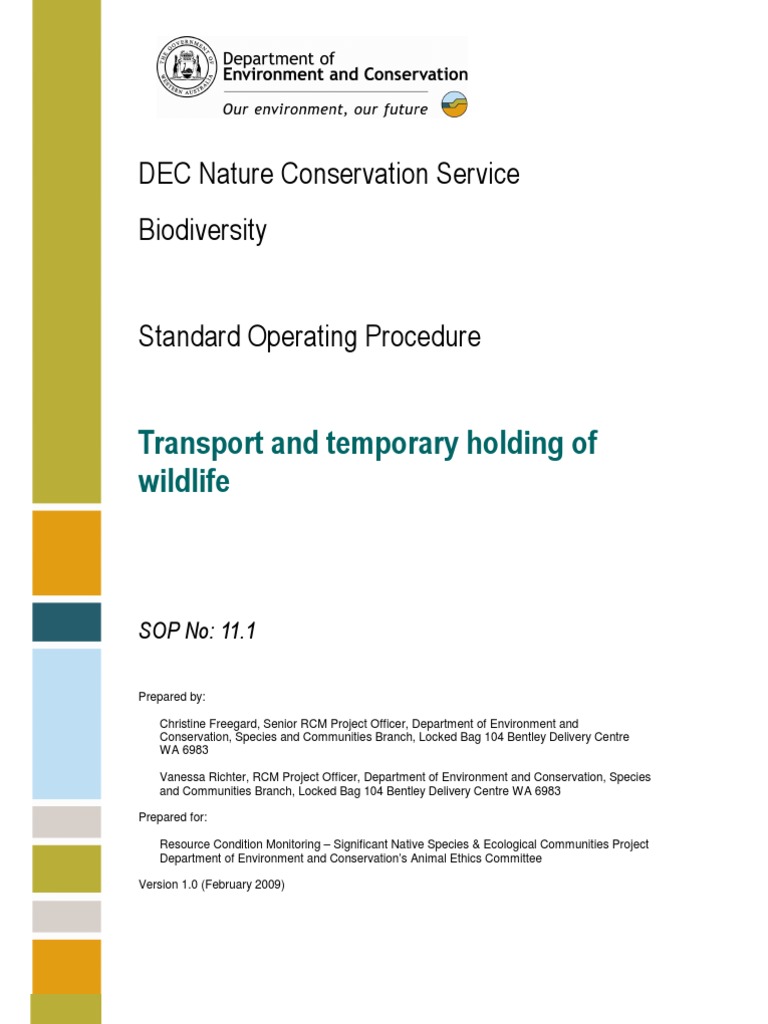 Wildlife Transport and Holding SOP | PDF | Animal Welfare | Competence ...