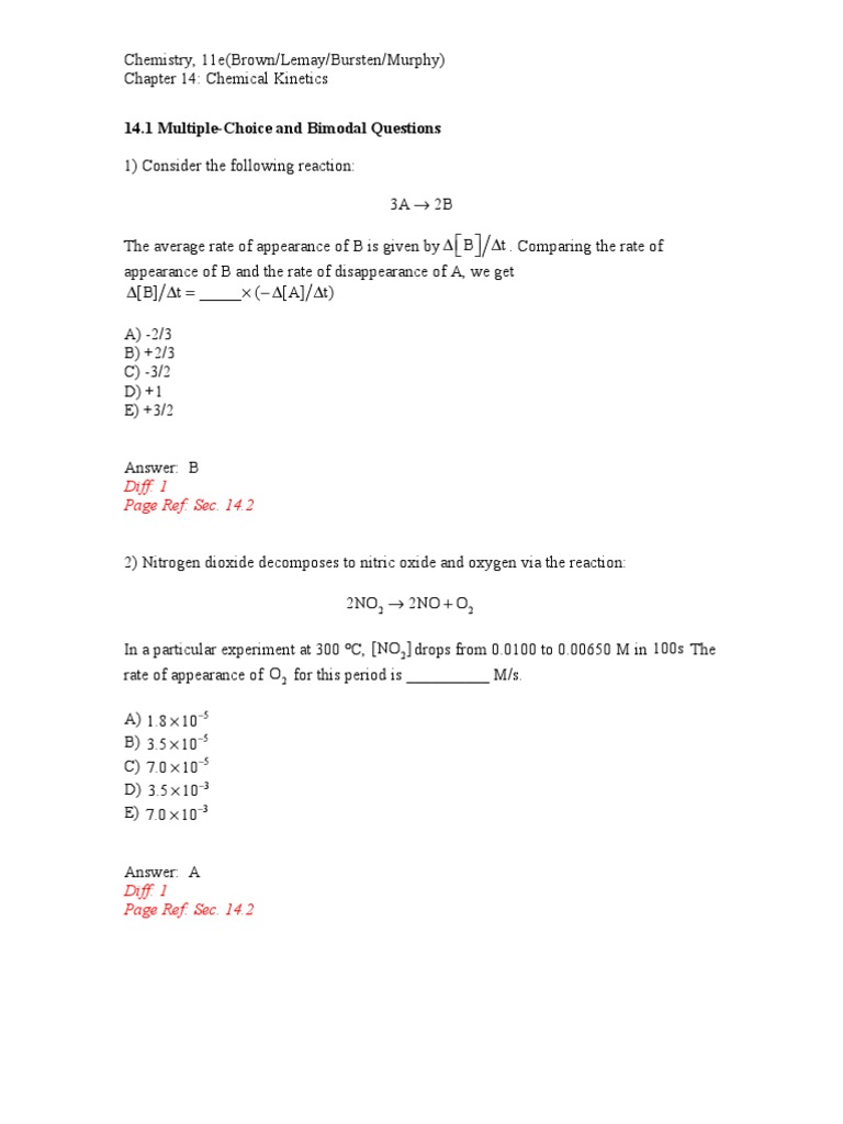 Chemical Kinetics MCQ Practice | PDF | Reaction Rate | Activation Energy