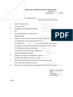 Proforma For Application of Withdrawal From Provident Funds