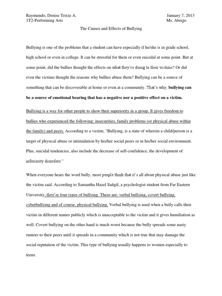 The Causes and Effects of Bullying | PDF | Bullying | Cyberbullying