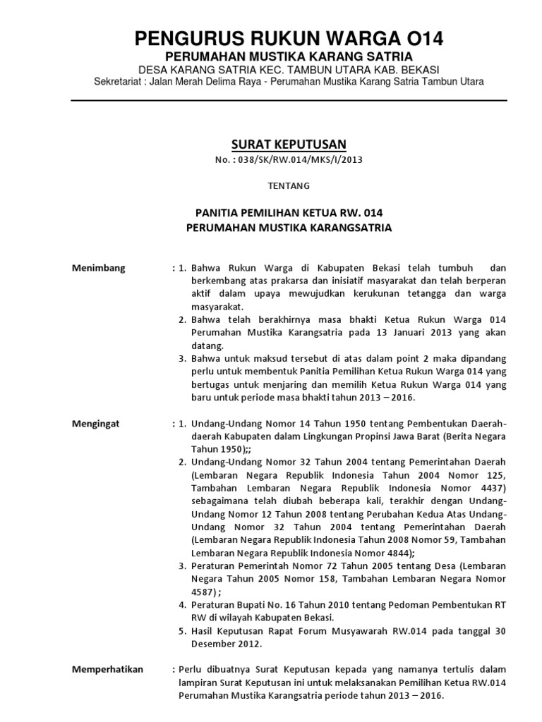No 039 Sk Panitia Pemilihan Rw