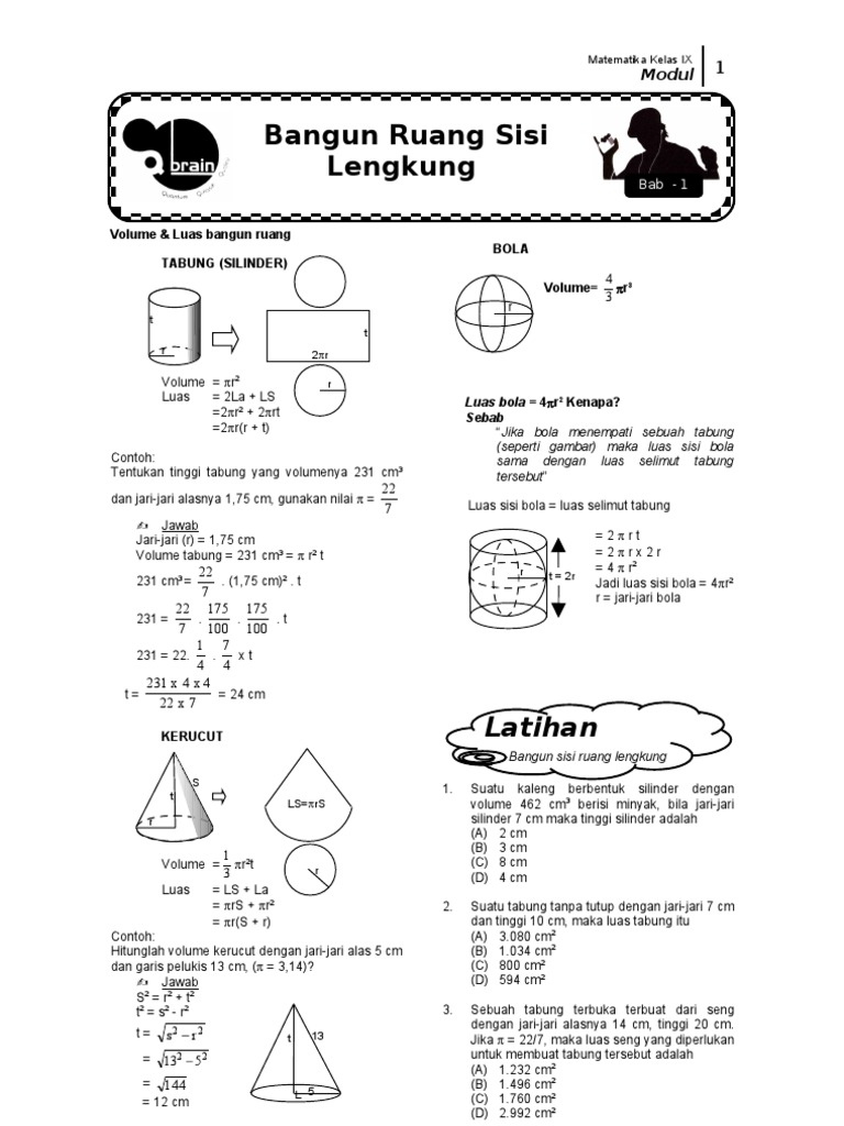 Bank Soal Bangun Ruang Sis Lengkung 9 Smp