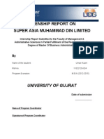 Intenship Report On Super Asia Muhammad Din Limited: University of Gujrat