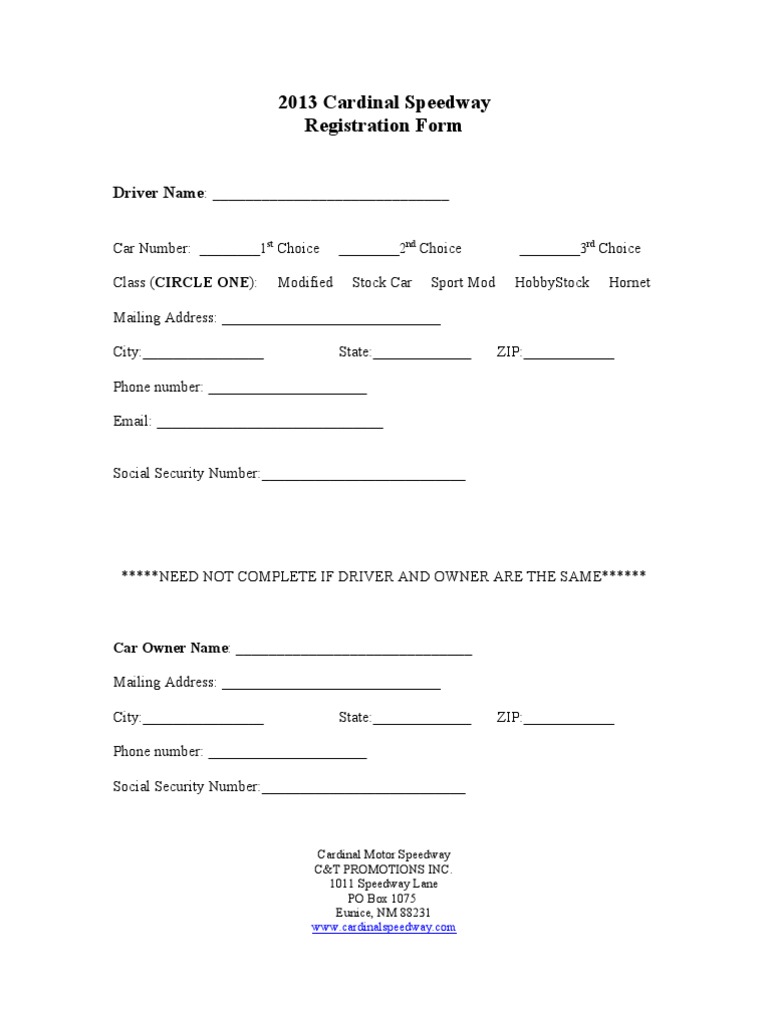 Racing Registration Form | PDF