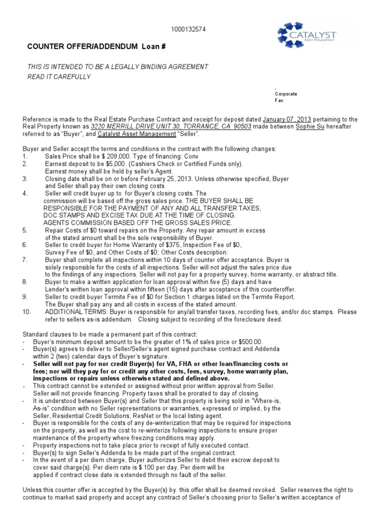Accepted Offer Addendum-Counter | PDF | Deed | Law Of Agency