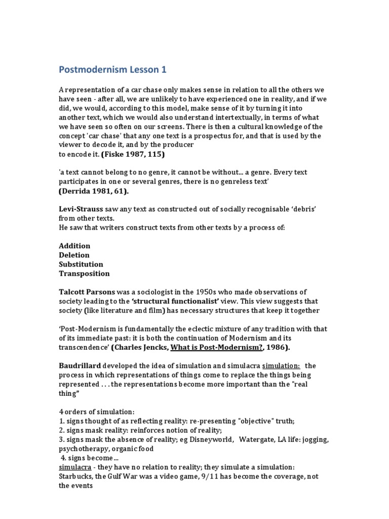 Postmodernism Lesson 1 | PDF