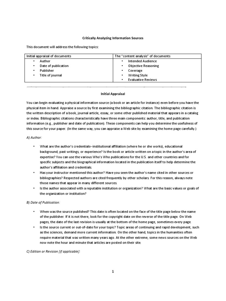 How to critically analyse sources Bibliography Citation