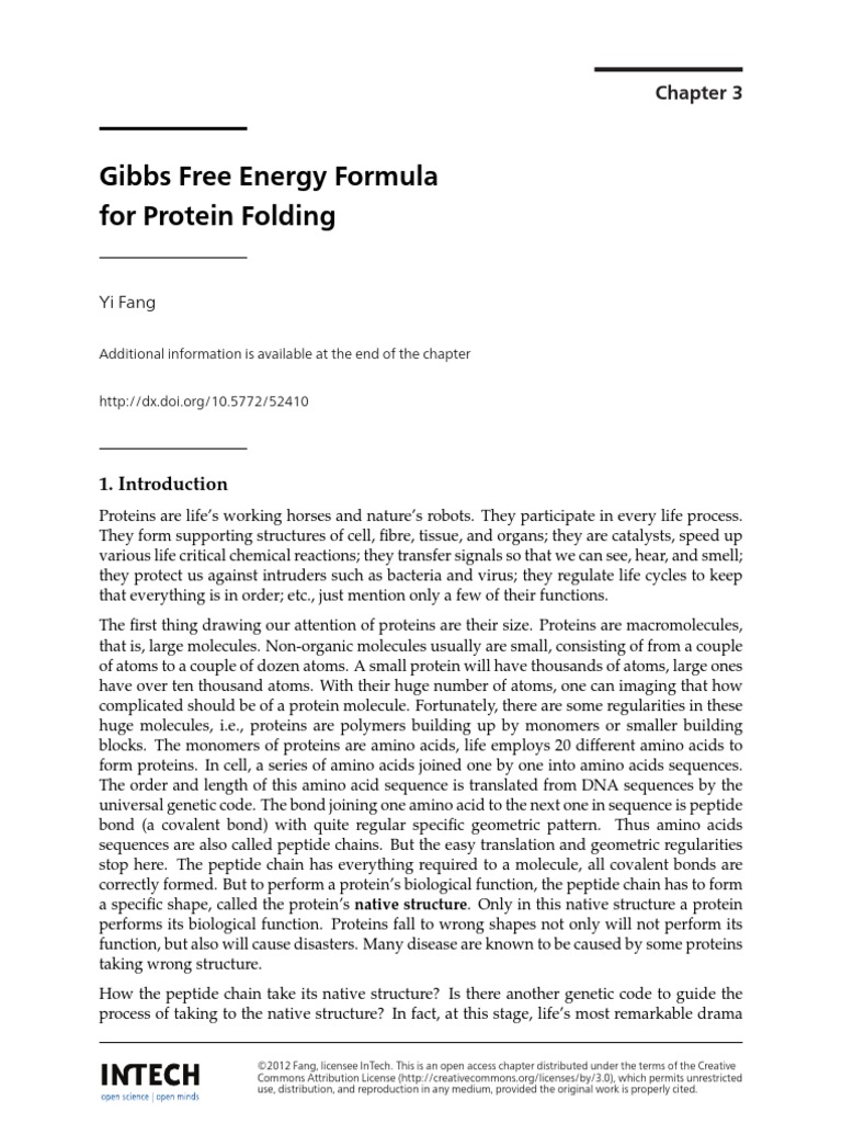 Gibbs Free Energy For Protein Folding PDF