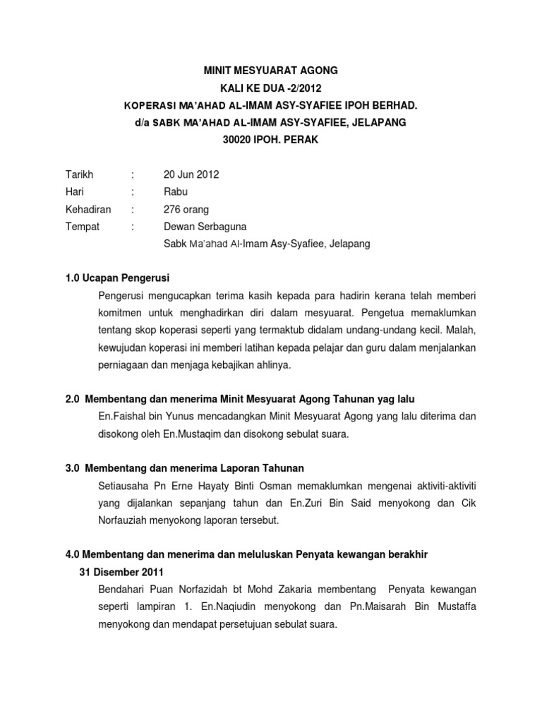 Minit Mesyuarat Agong Koop Pdf