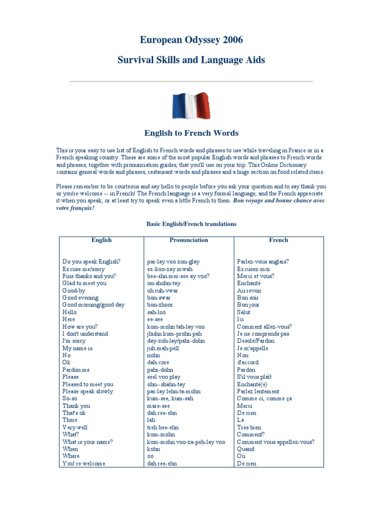 English To French Words PDF Coffeehouse Stress (Linguistics)