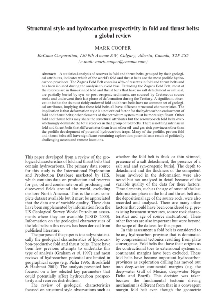Fold And Thrust Belts Petroleum Reservoir Structural Geology - 