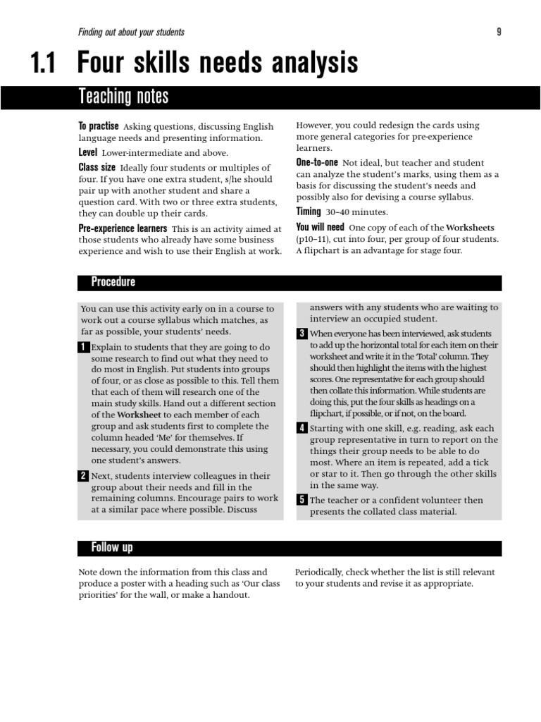 Cambridge Business English - Four Skills Needs Analysis | PDF | Lesson ...