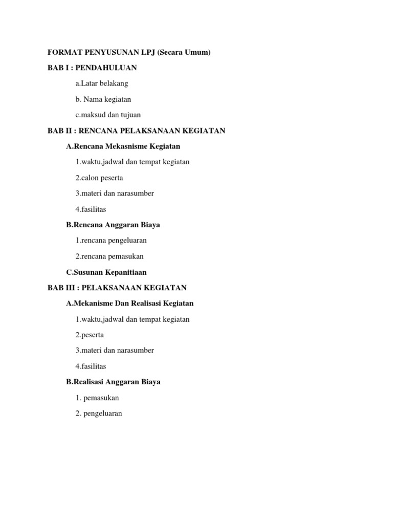 Format Penyusunan Laporan Pertanggungjawaban Lpj Kegiatan