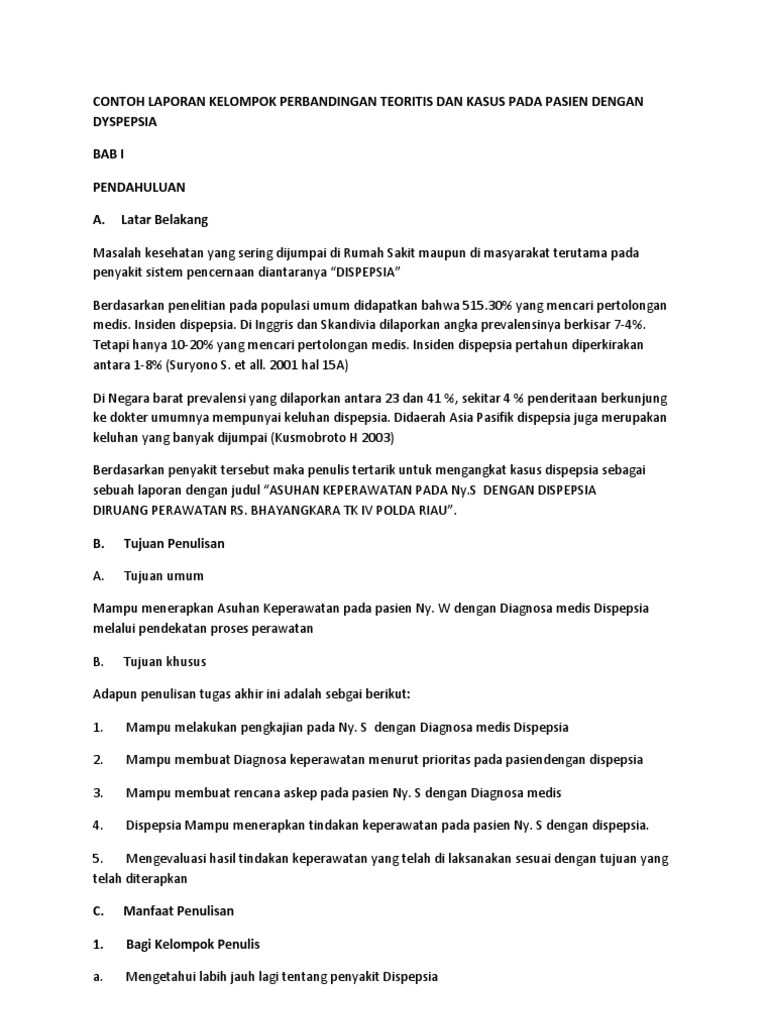 Contoh Laporan Kelompok Perbandingan Teoritis Dan Kasus Pada Pasien Dengan Dyspepsia