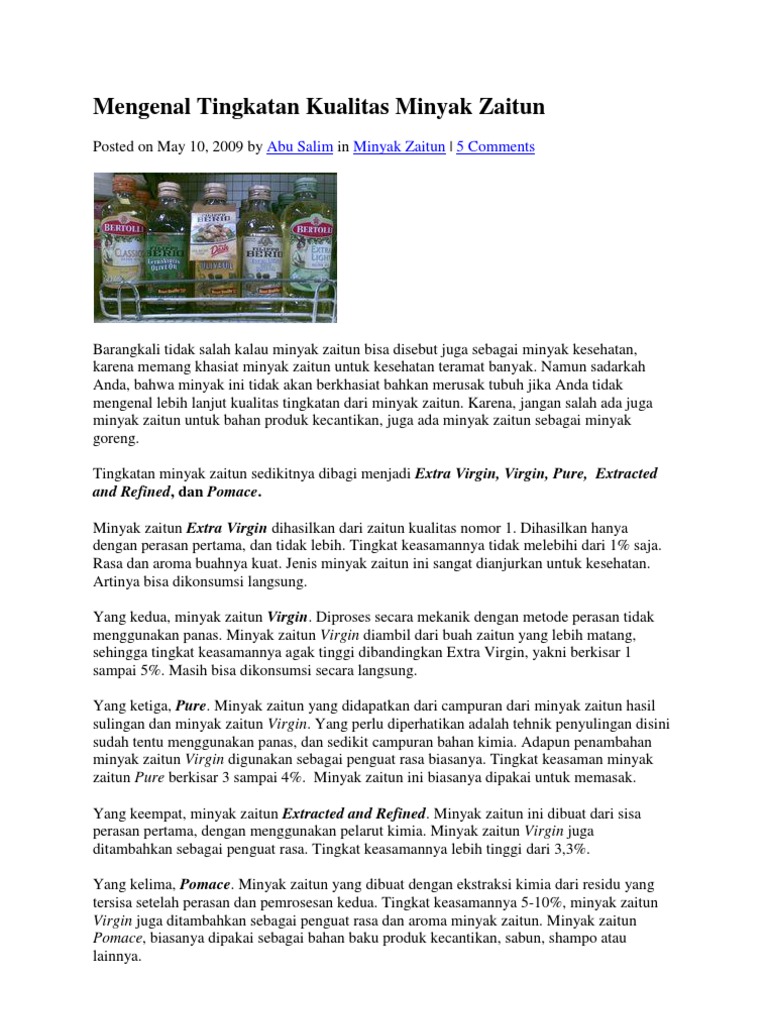  Kualitas minyak zaitun