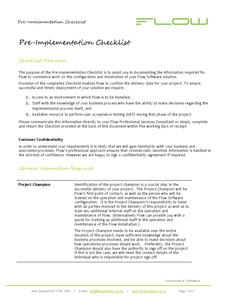 6 0 Pre Implementation Checklist | PDF | Email | Databases