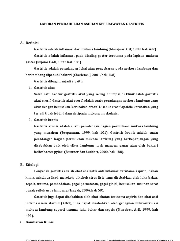 Laporan Pendahuluan Asuhan Keperawatan Gastritis