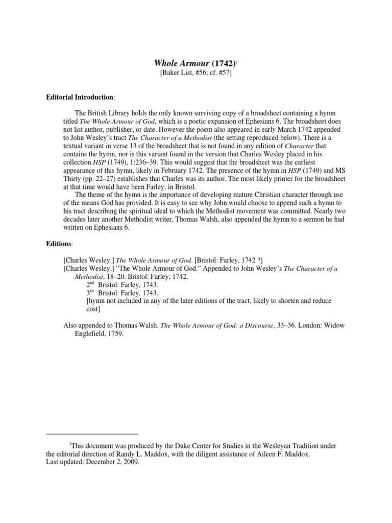 Whole Armour of God 1742 PDF Hymns John Wesley