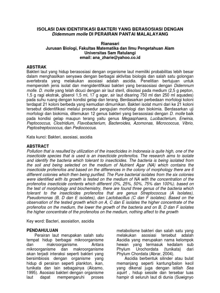 Jurnal Isolasi Dan Identifikasi Bakteri Yang Berasosiasi Dengan