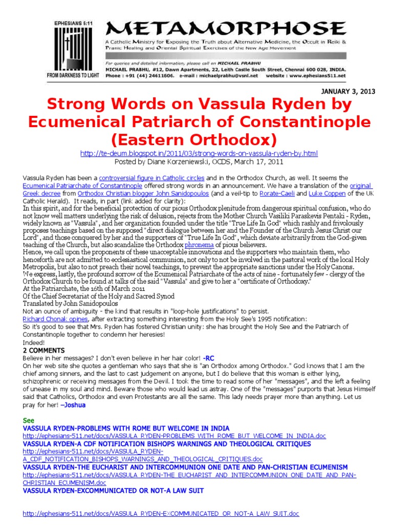 Vassula Ryden - Te Deum | PDF | Eastern Orthodox Church | Ecumenism