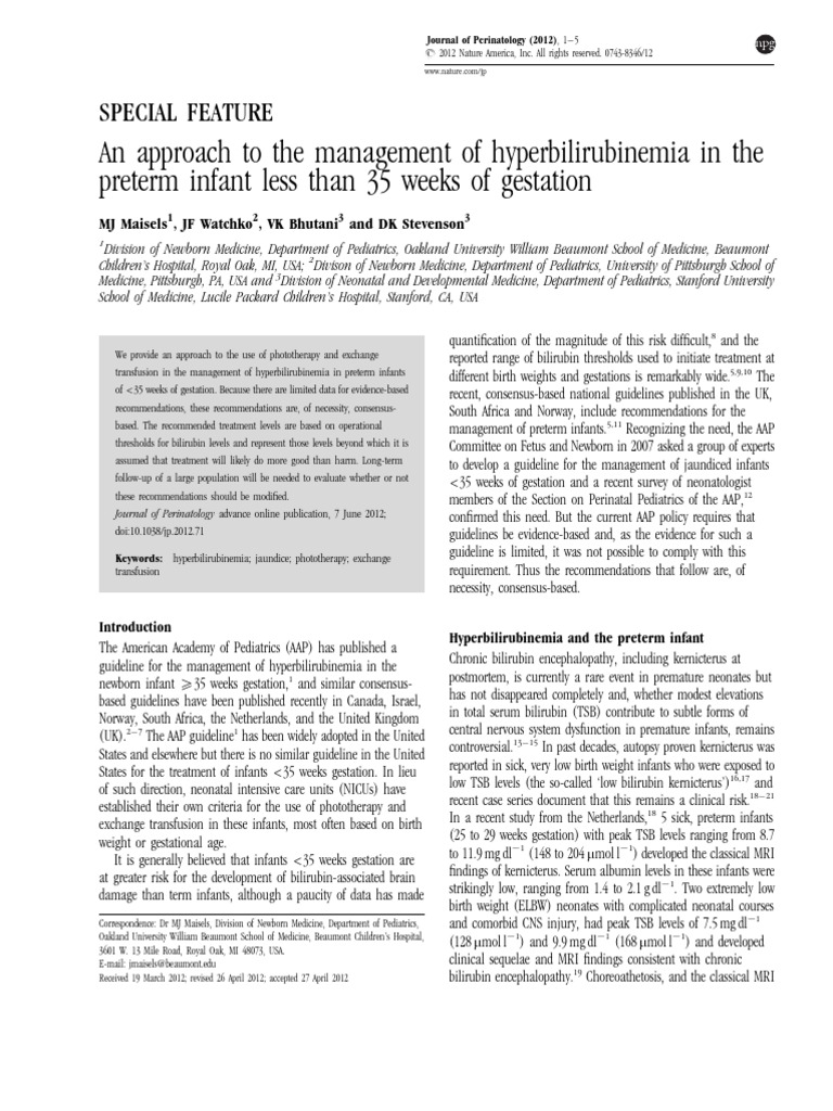 Managing Hyperbilirubinemia in Preterm Infants | PDF | Preterm Birth ...