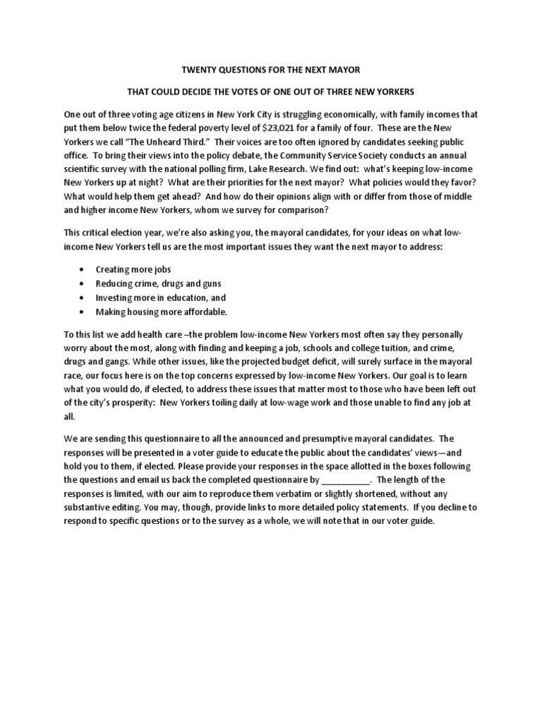 Key Issues for NYC Mayoral Candidates | PDF | Poverty | Poverty ...