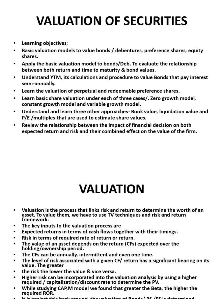 Valuation Of Securities Download Free Pdf Bonds Finance