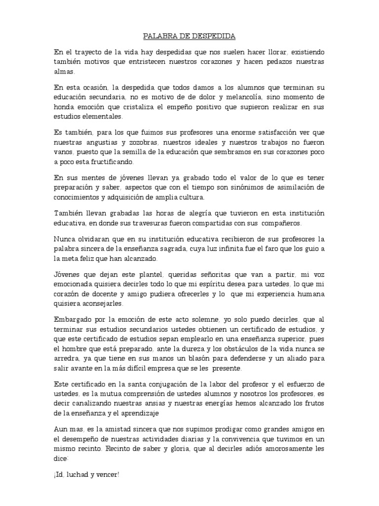 palabras de despedida de Secundaria