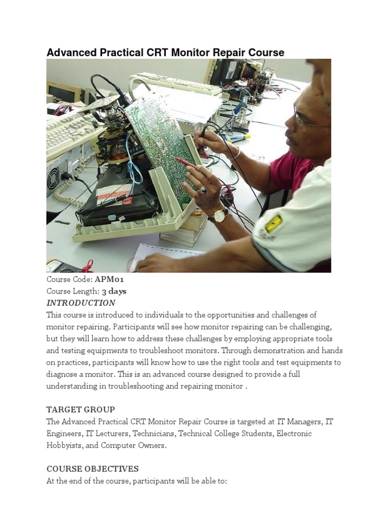 Advanced CRT Monitor Repair Course | PDF | Computer Monitor | Vacuum Tube