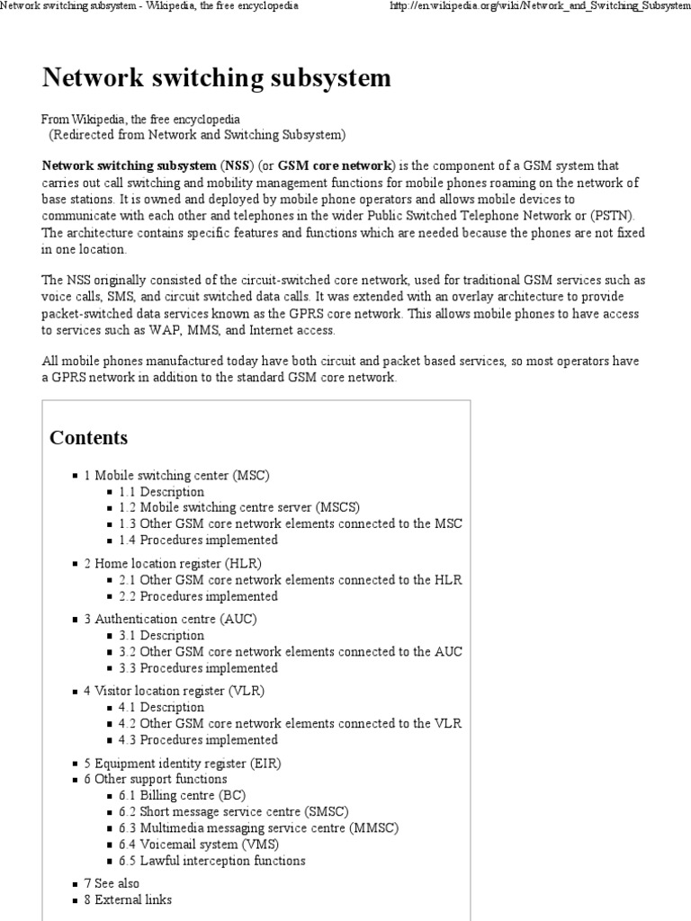 Network Switching Subsystem | PDF | Networks | Mobile Telecommunications